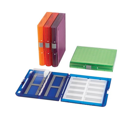 Assorted ABS/Polypropylene Translucent Microscope Slide Box with Foam Padding, Sliding Lock & Stacking Feet